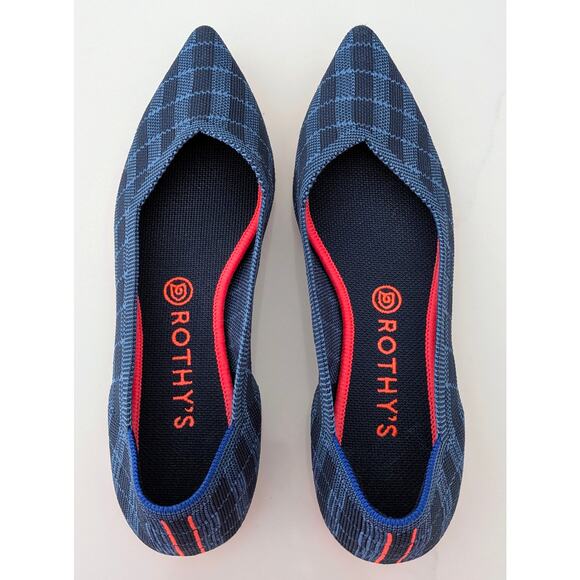 Rothy’s The Point Flats Women’s Size 9.5 Indigo Gingham Sustainable Shoes - Picture 3 of 8